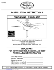 Canarm Pacific Wind Installation Instructions Manual Pdf