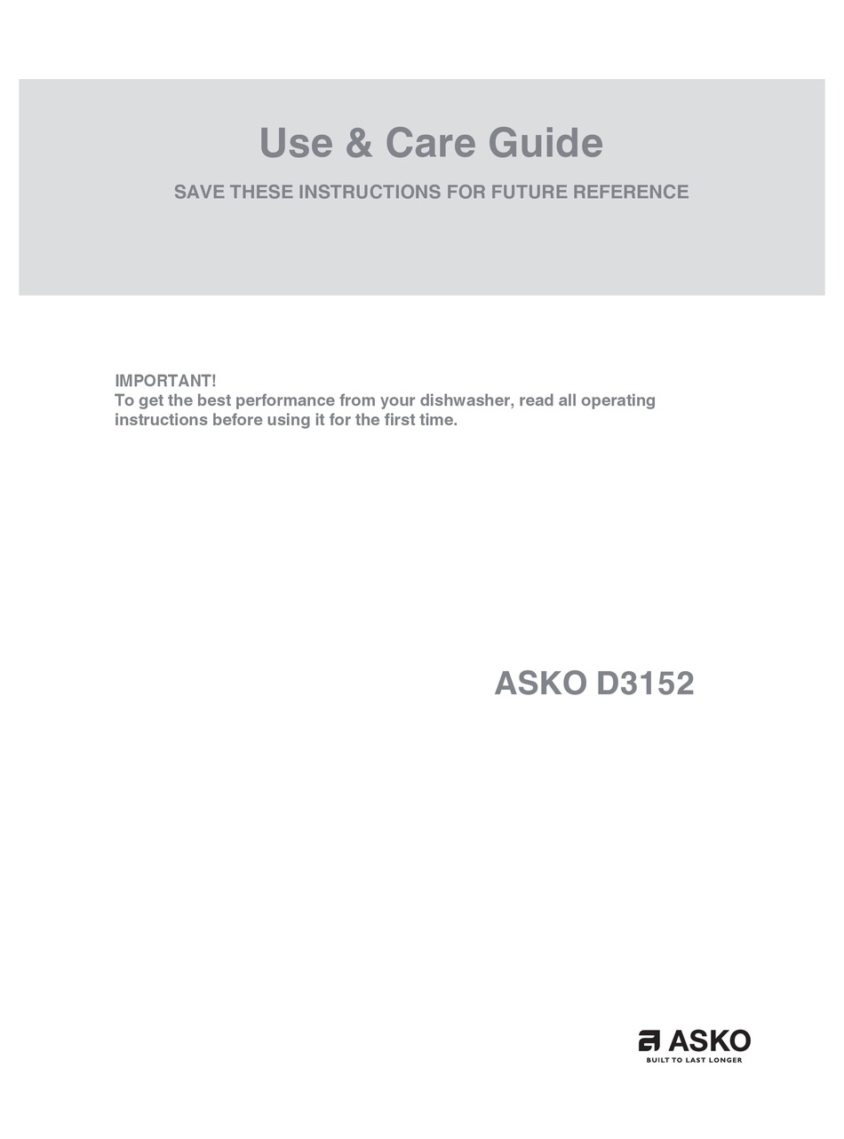 ASKO D3152 USE AND CARE MANUAL Pdf Download | ManualsLib