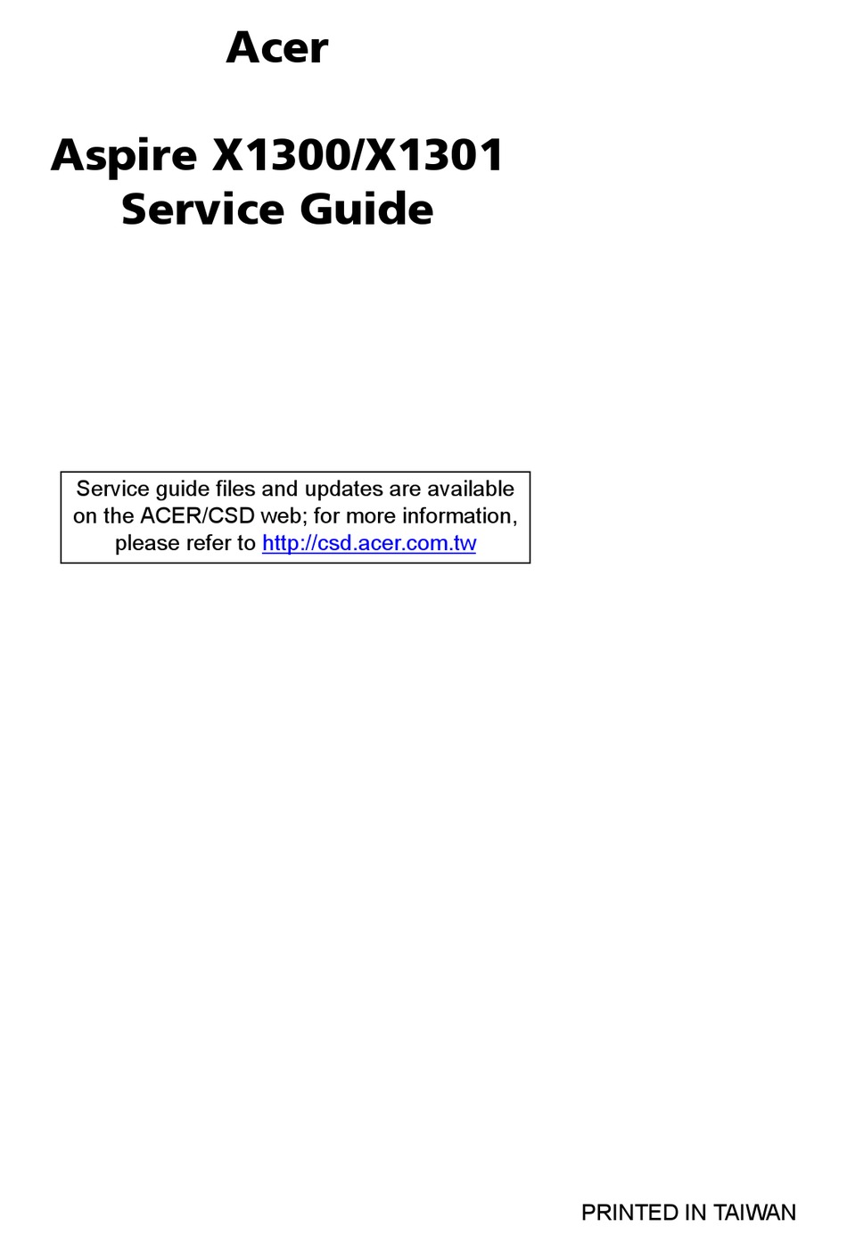 ACER ASPIRE X1301 SERVICE MANUAL Pdf Download | ManualsLib