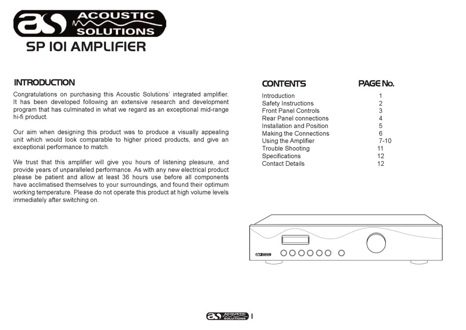 acoustic solutions sp101 amplifier