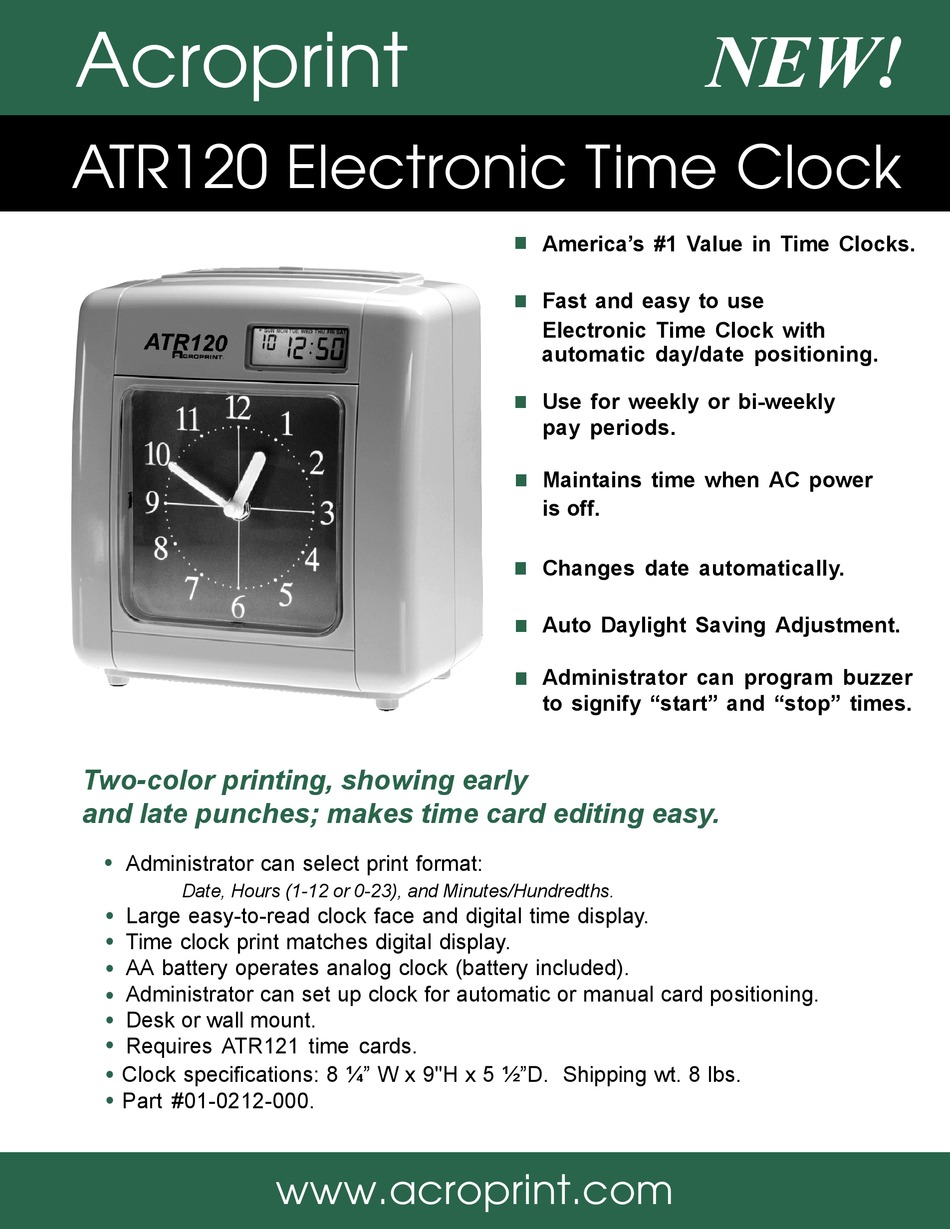 Acroprint Atr120 Brochure Pdf Download Manualslib
