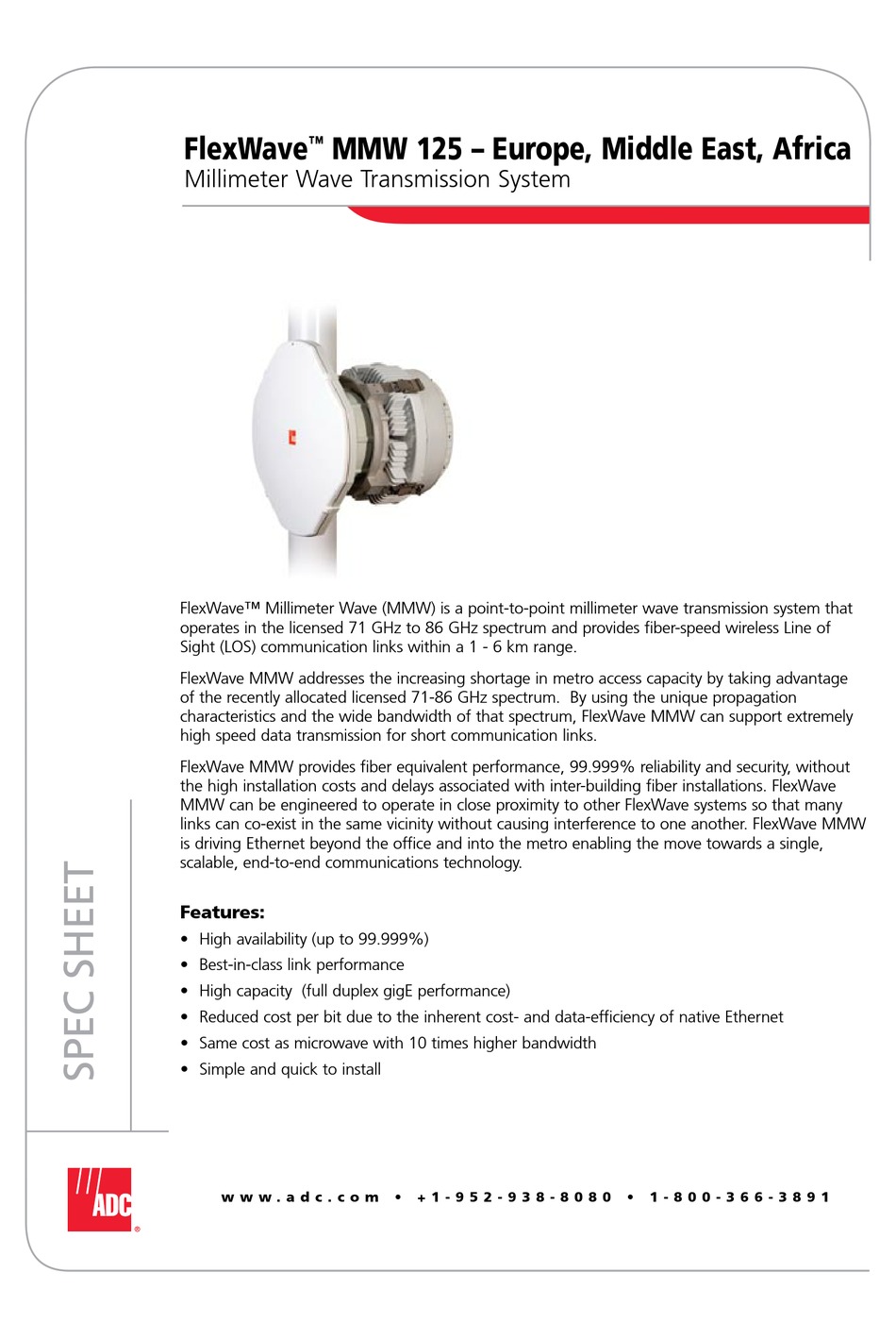 ADC FLEXWAVE MMW 125 SPECIFICATION SHEET Pdf Download ManualsLib