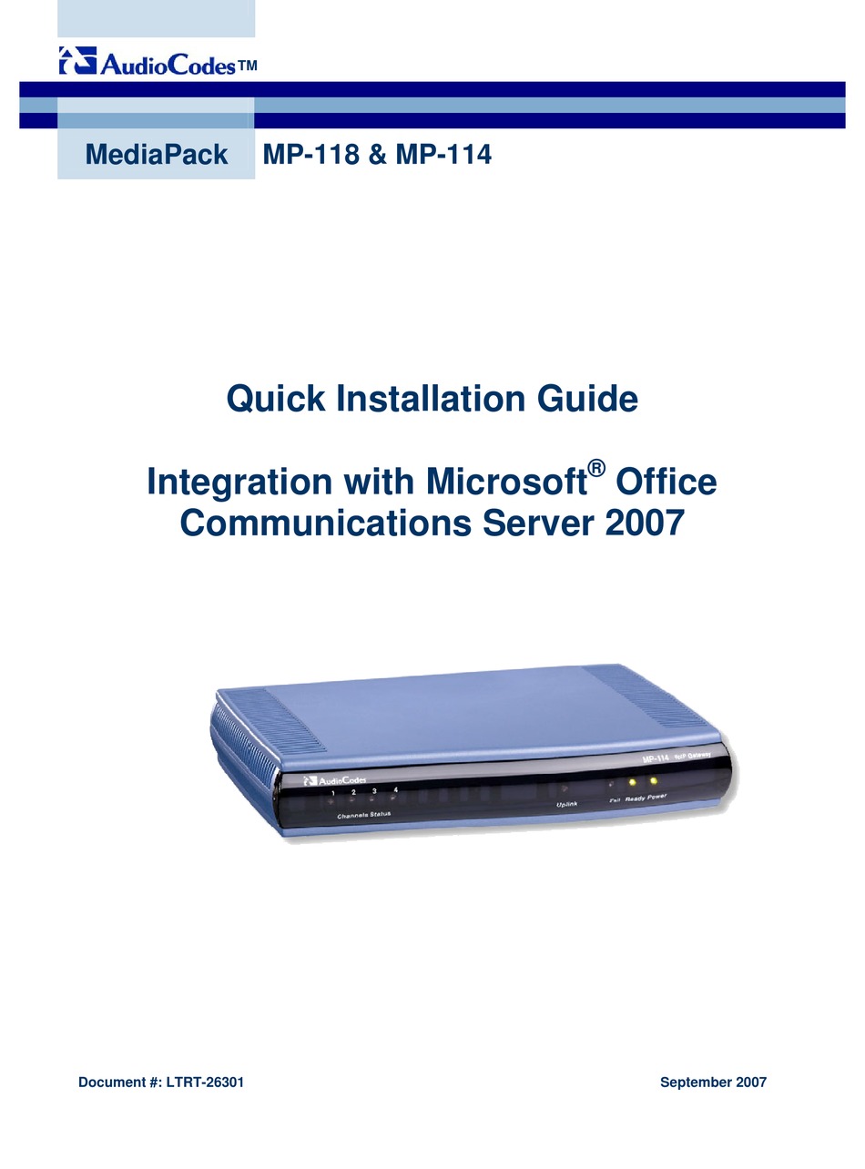 AUDIOCODES MEDIAPACK MP-114 QUICK INSTALLATION MANUAL Pdf Download