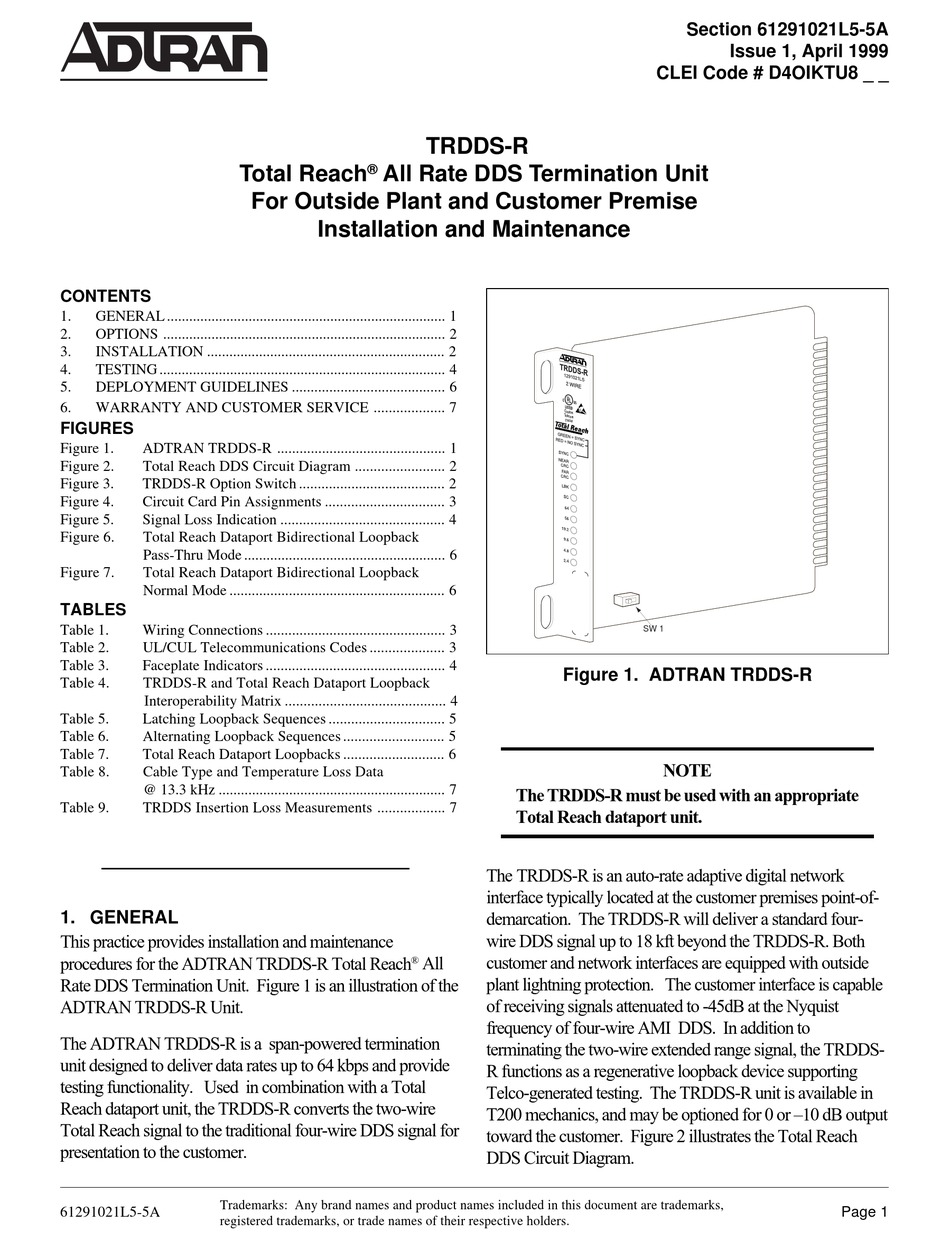 ADTRAN TRDDS-R INSTALLATION AND MAINTENANCE MANUAL Pdf Download ...