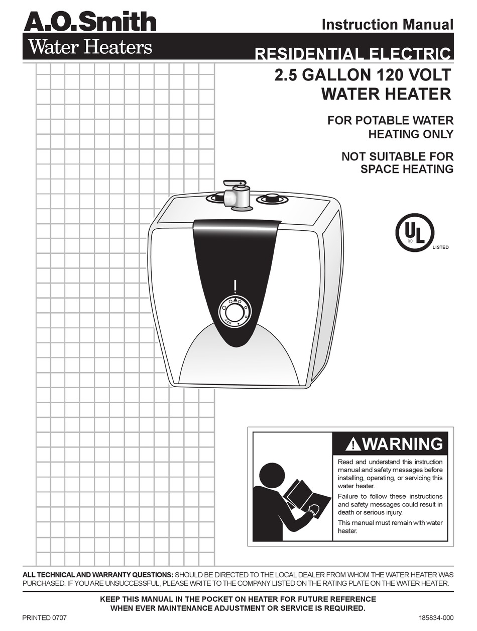A.O. SMITH AOSRE50400 INSTRUCTION MANUAL Pdf Download | ManualsLib