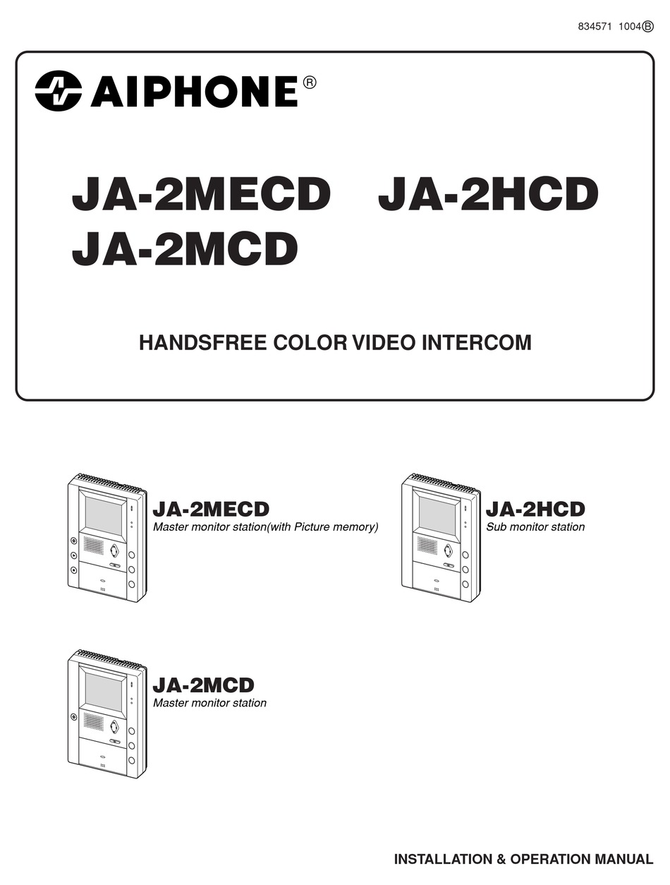 AIPHONE JA-2HCD INSTALLATION AND OPERATION MANUAL Pdf Download