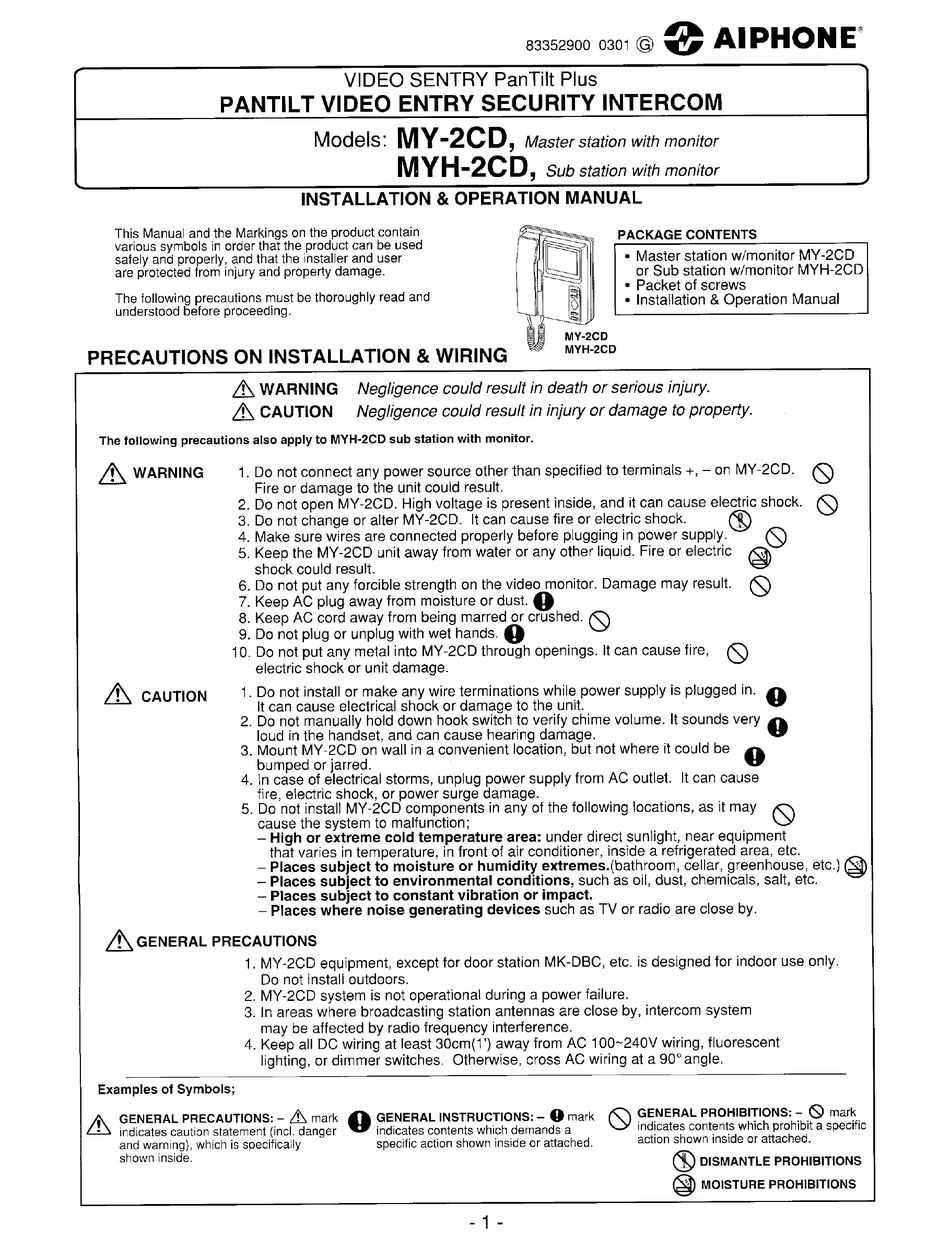 AIPHONE MY-2CD INSTALLATION & OPERATION MANUAL Pdf Download | ManualsLib
