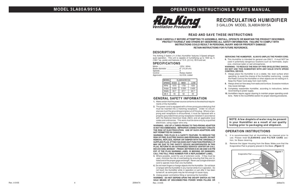 AIR KING 3LA80A OPERATING INSTRUCTIONS AND PARTS MANUAL Pdf Download