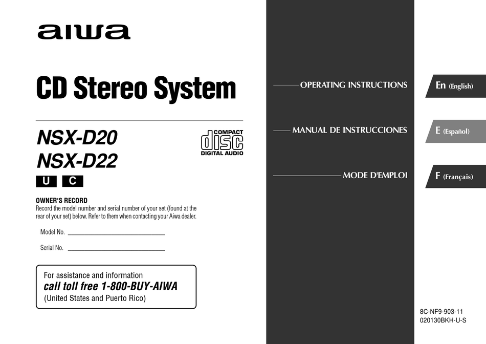 AIWA NSX-D20 OPERATING INSTRUCTIONS MANUAL Pdf Download | ManualsLib