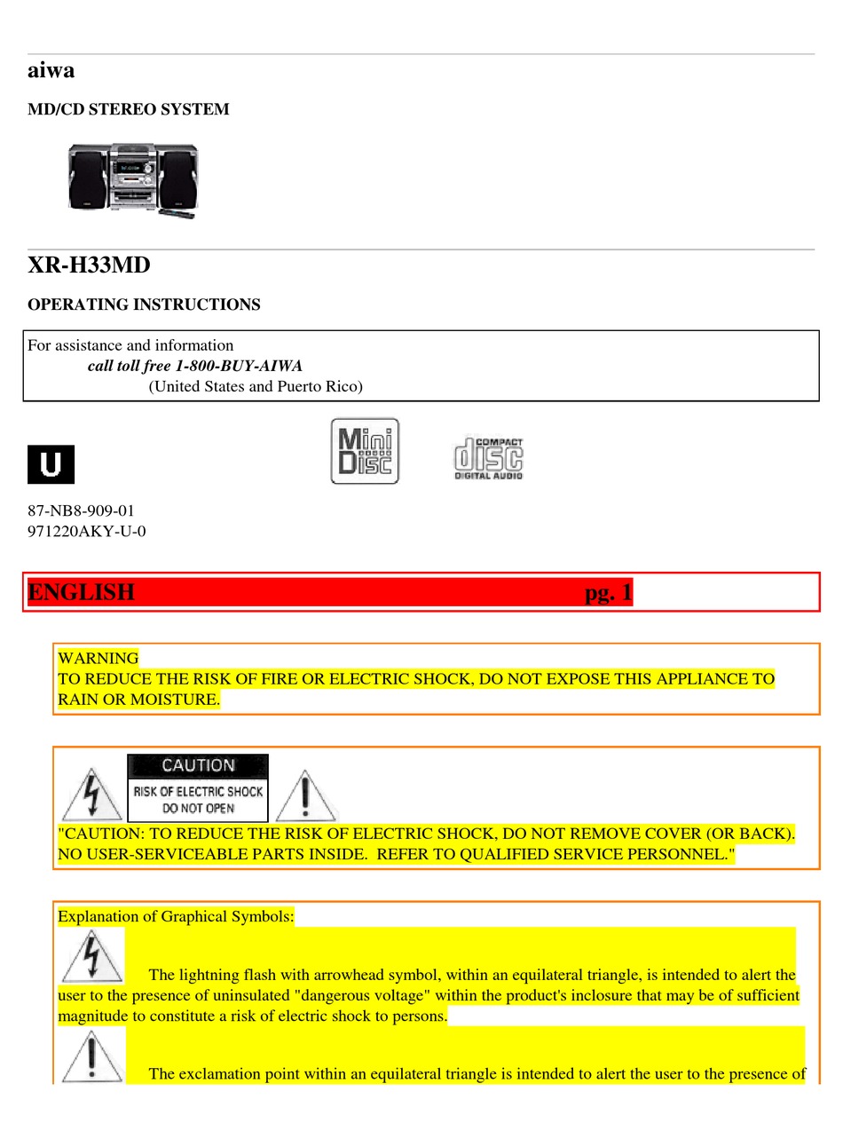 AIWA XR-H33MD OPERATING INSTRUCTIONS MANUAL Pdf Download | ManualsLib