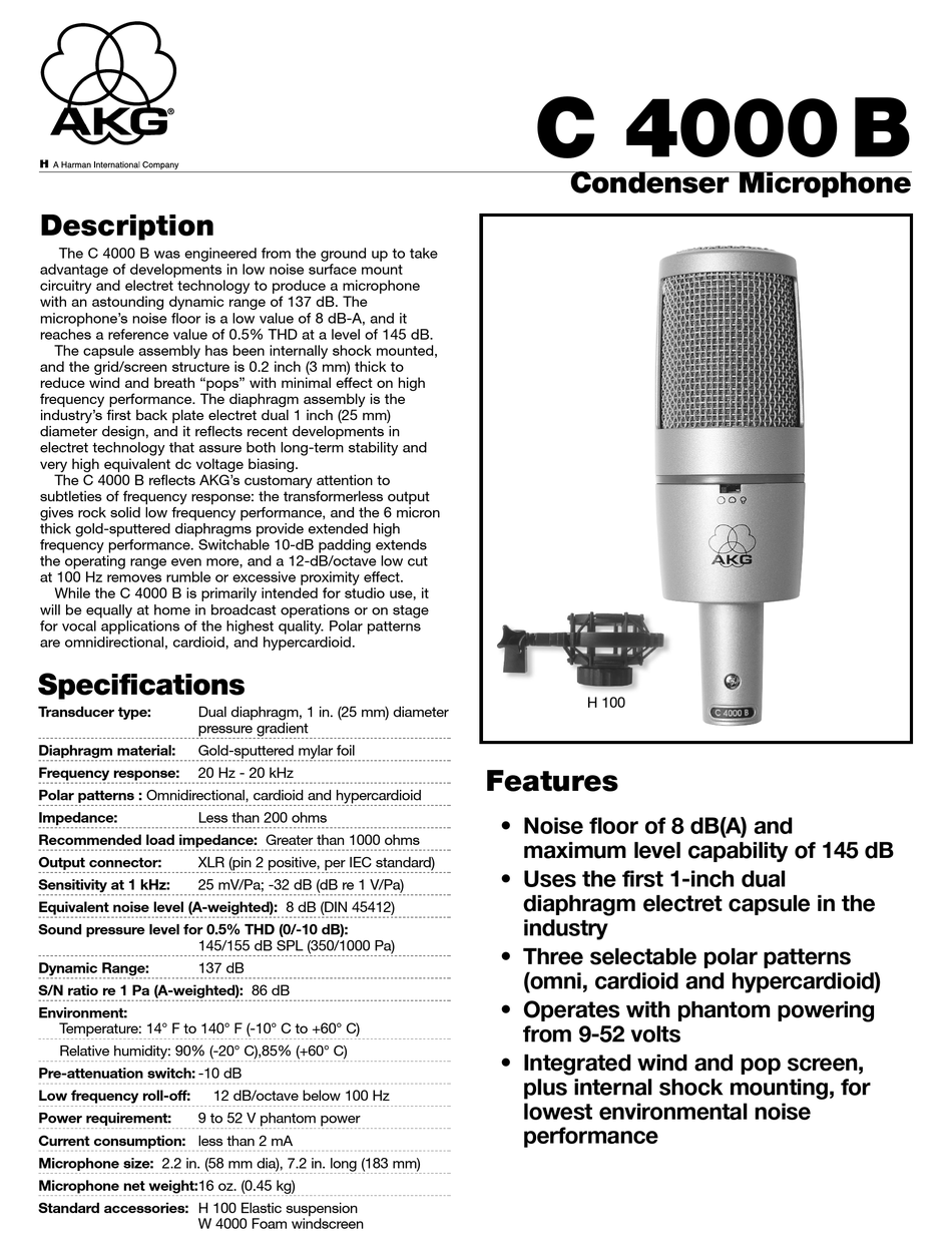 AKG C 4000B SPECIFICATIONS Pdf Download | ManualsLib