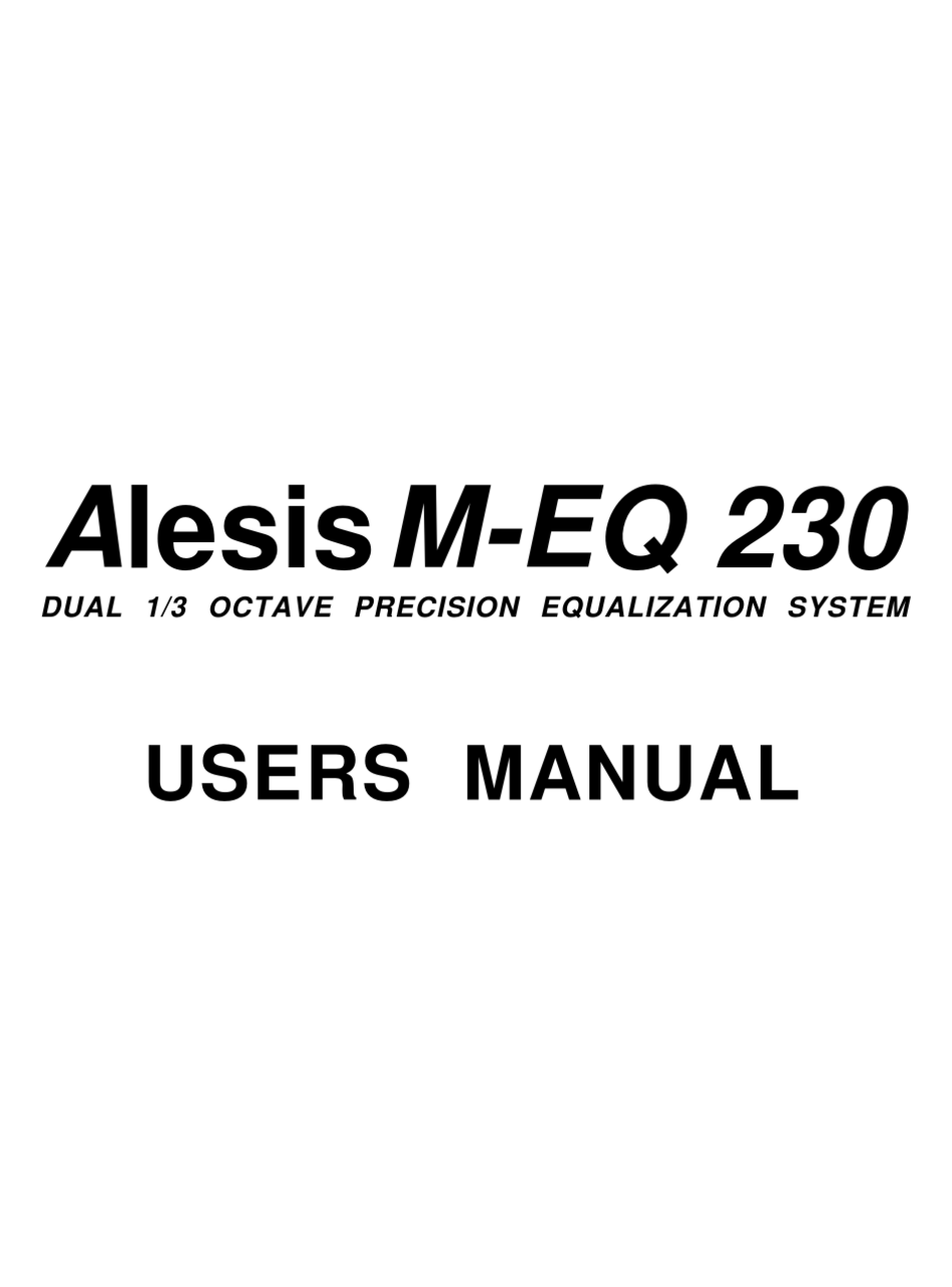 ALESIS M-EQ 230 USER MANUAL Pdf Download | ManualsLib