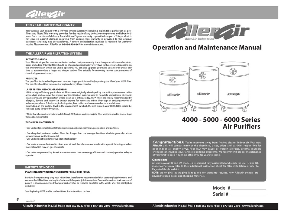 ALLERAIR 4000 SERIES OPERATION AND MAINTENANCE MANUAL Pdf Download ...