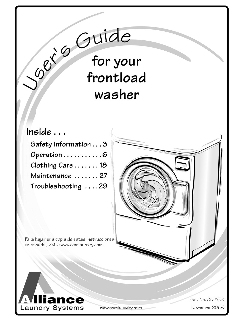ALLIANCE LAUNDRY SYSTEMS FRONTLOAD WASHER USER MANUAL Pdf Download