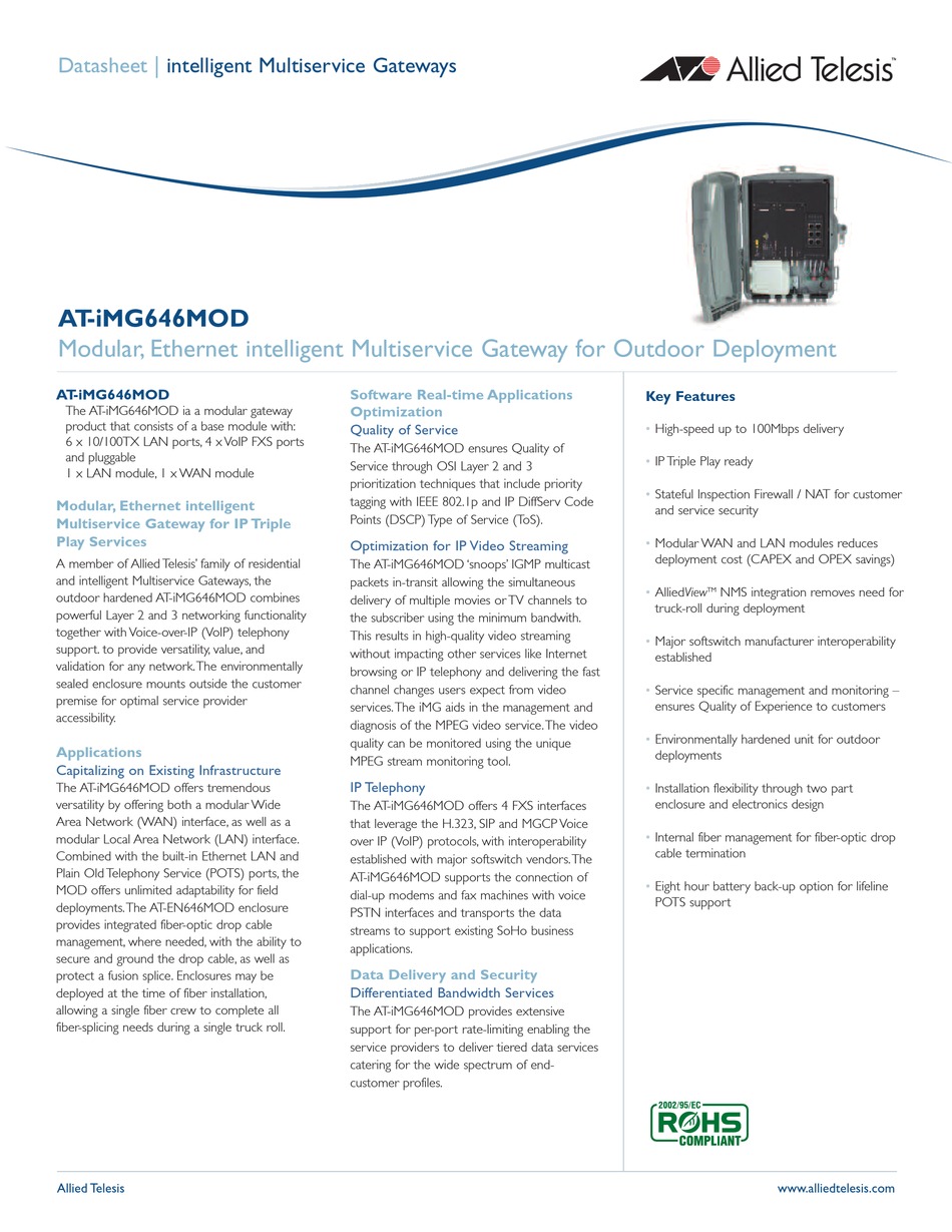 ALLIED TELESIS AT-IMG646MOD DATASHEET Pdf Download | ManualsLib