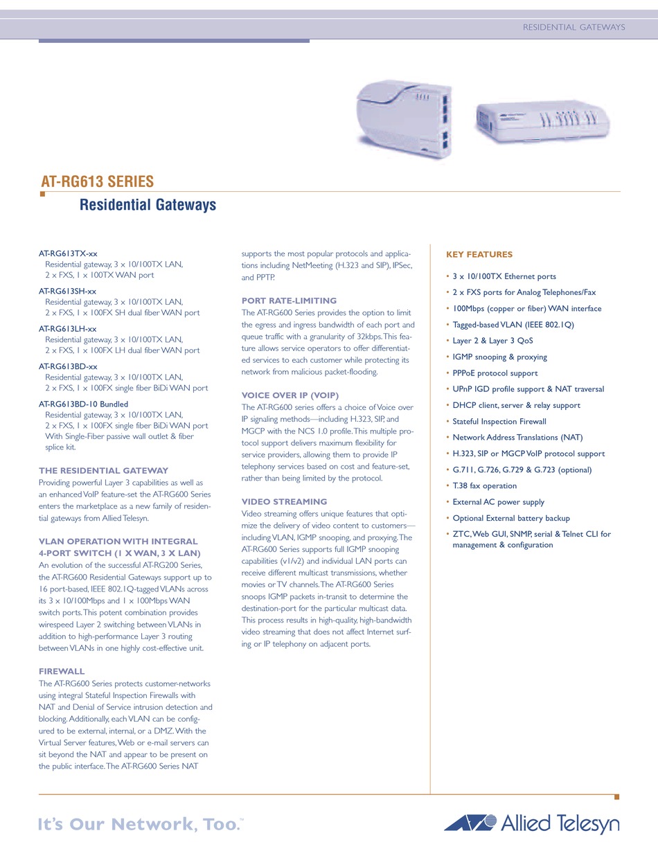 ALLIED TELESIS AT-RG613 AT-RG613 SERIES SPECIFICATION SHEET Pdf ...