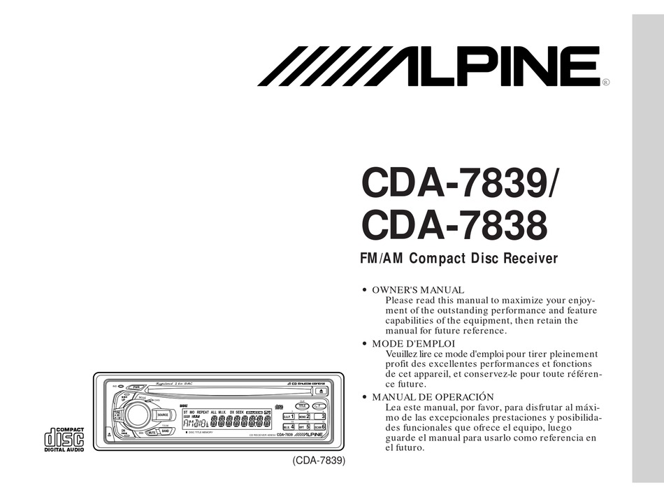 ALPINE CDA7838 OWNER'S MANUAL Pdf Download ManualsLib