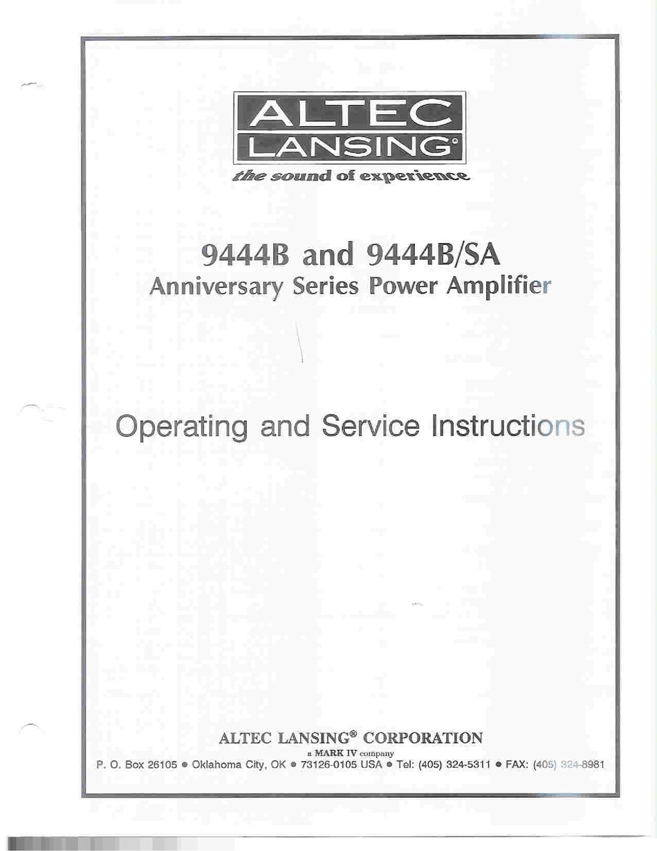 Altec Lansing 9444b Operating And Service Instructions Pdf Download Manualslib