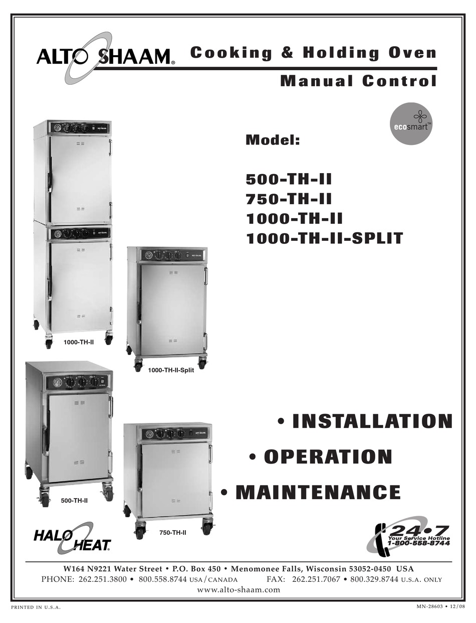 ALTO-SHAAM 1000-TH-II INSTALLATION OPERATION & MAINTENANCE Pdf Download
