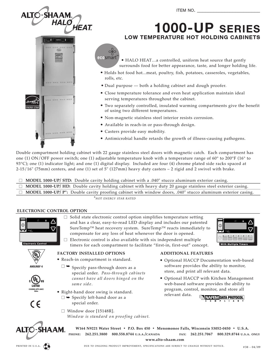 ALTOSHAAM 1000UP/ HD SPECIFICATION SHEET Pdf Download ManualsLib
