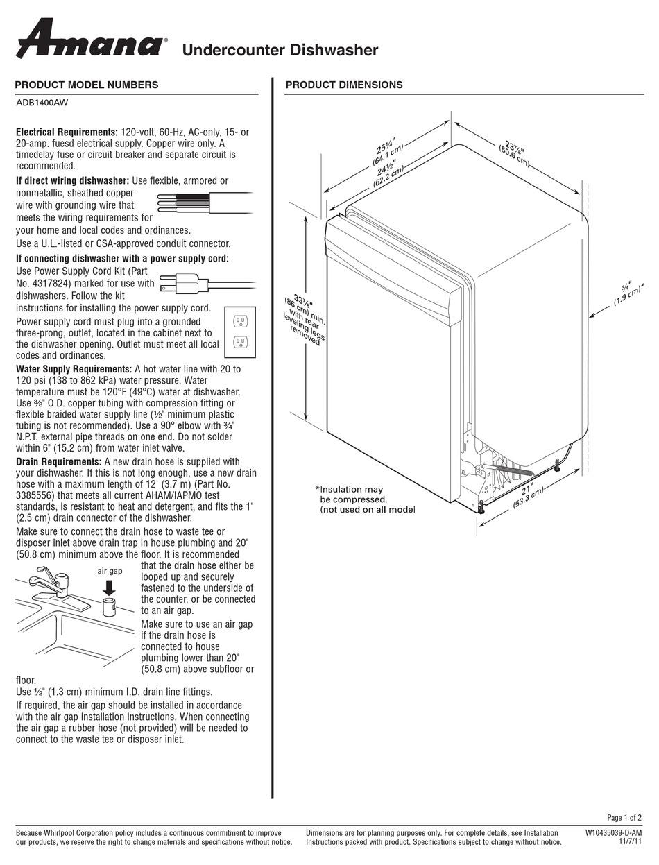 AMANA ADB1400AW USER MANUAL Pdf Download ManualsLib