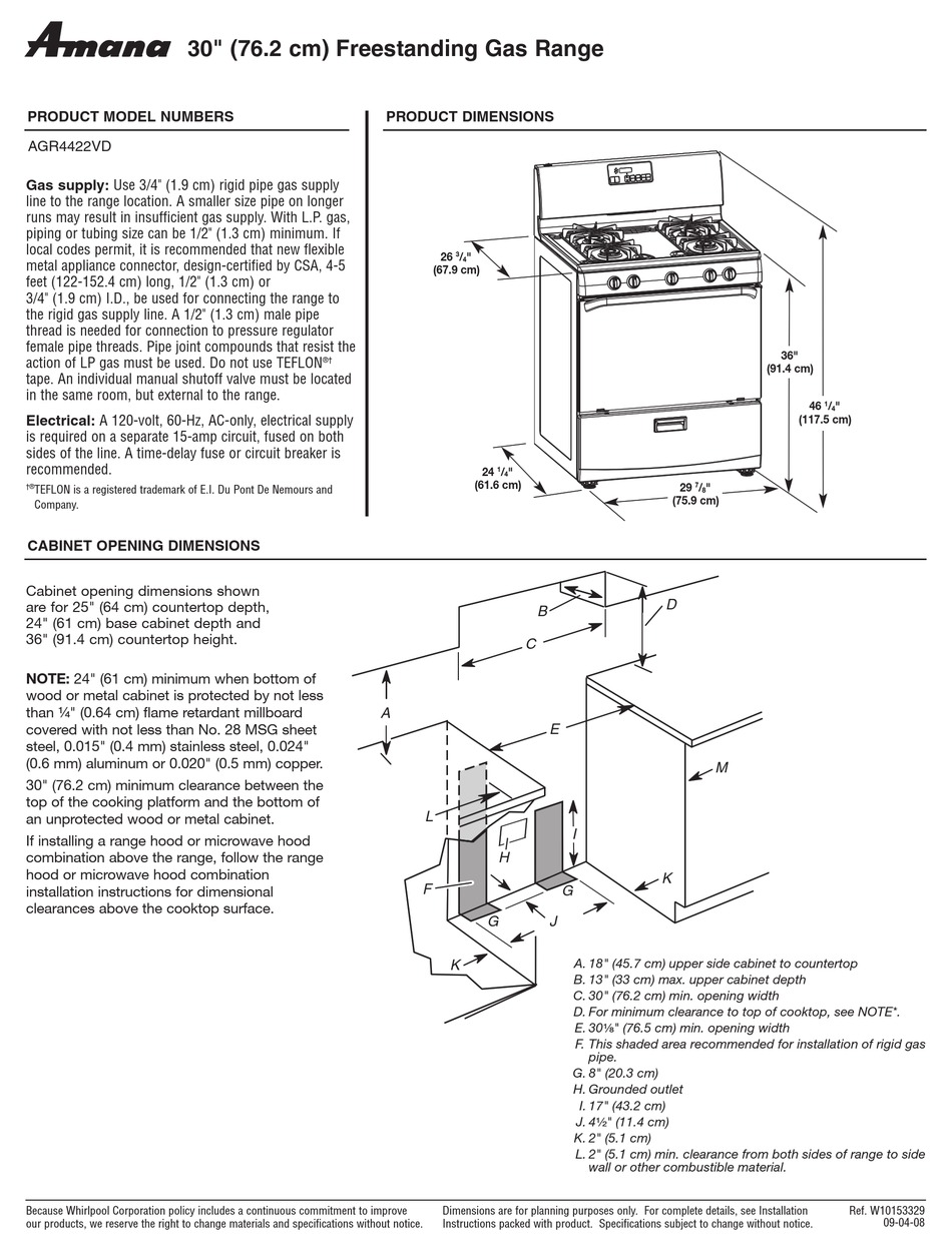 AMANA AGR4422VD PRODUCT DIMENSIONS Pdf Download ManualsLib