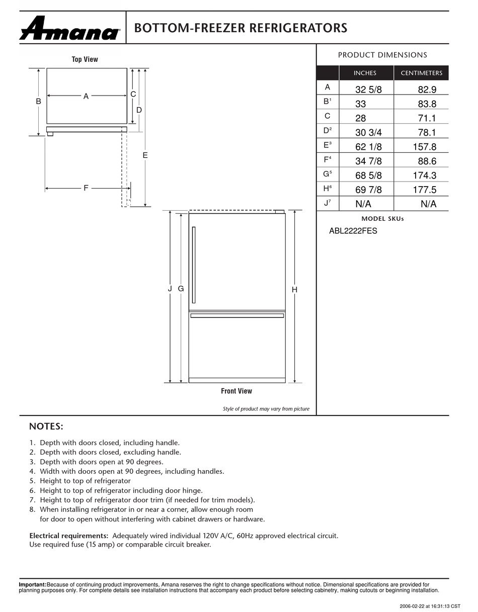 AMANA ABL2222FES PRODUCT DIMENSIONS Pdf Download ManualsLib