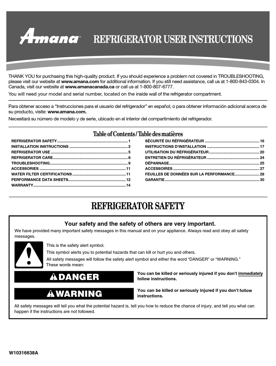 AMANA W10316638A USER INSTRUCTIONS Pdf Download ManualsLib