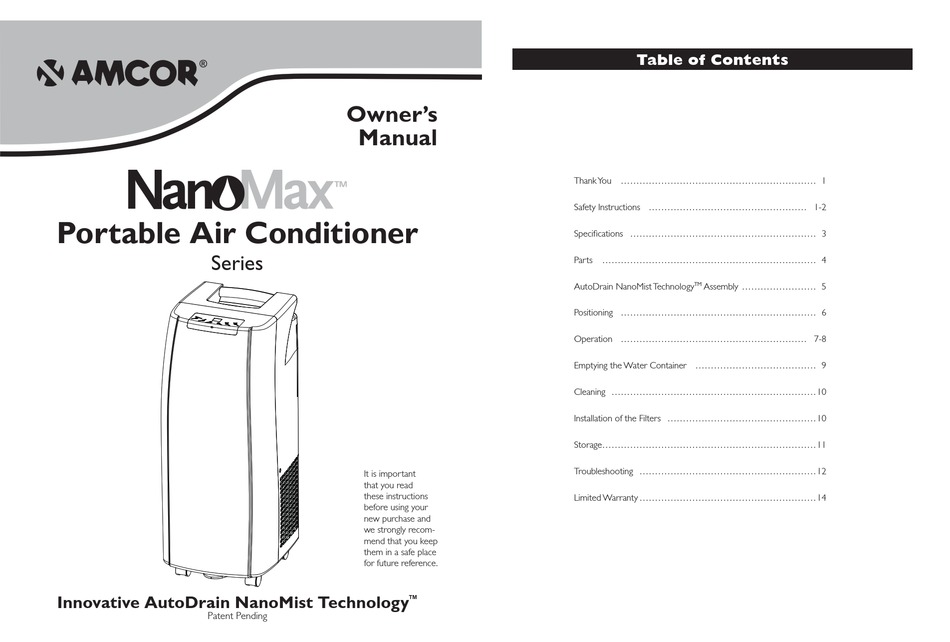 amcor air conditioner empty water