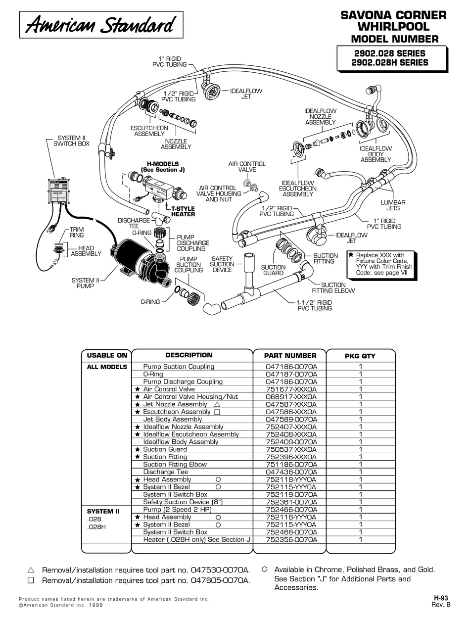 American Standard Savona Corner Whirlpool 2902.028 Parts List Pdf 