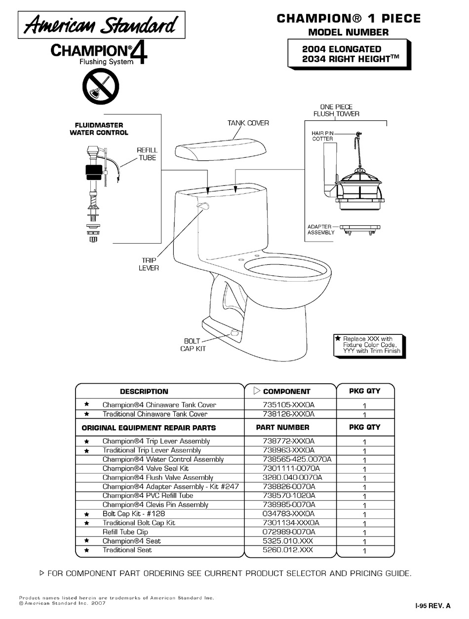 AMERICAN STANDARD 2004 ELONGATED PARTS LIST Pdf Download ManualsLib