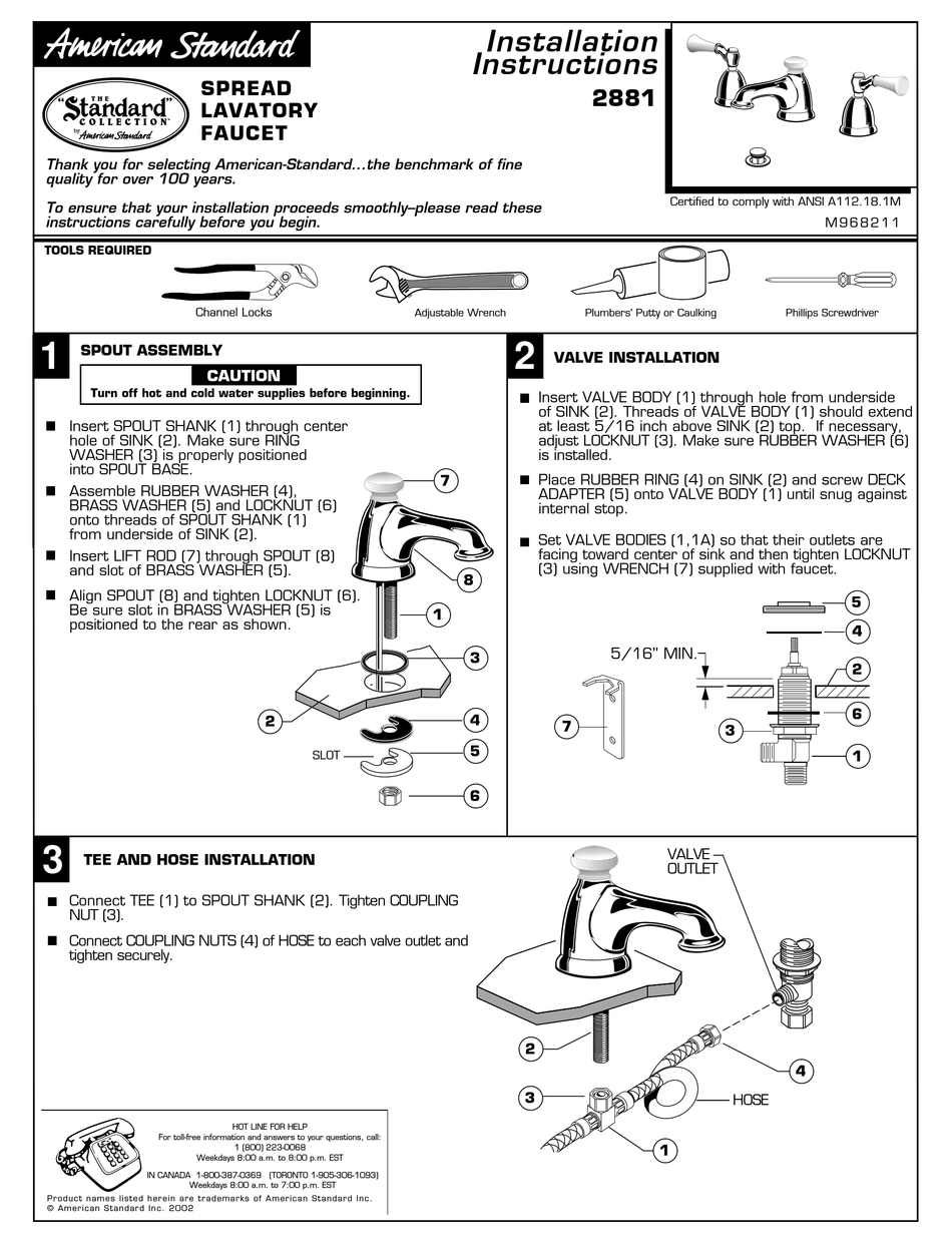 American Standard 2881 Installation Instructions Pdf Download Manualslib