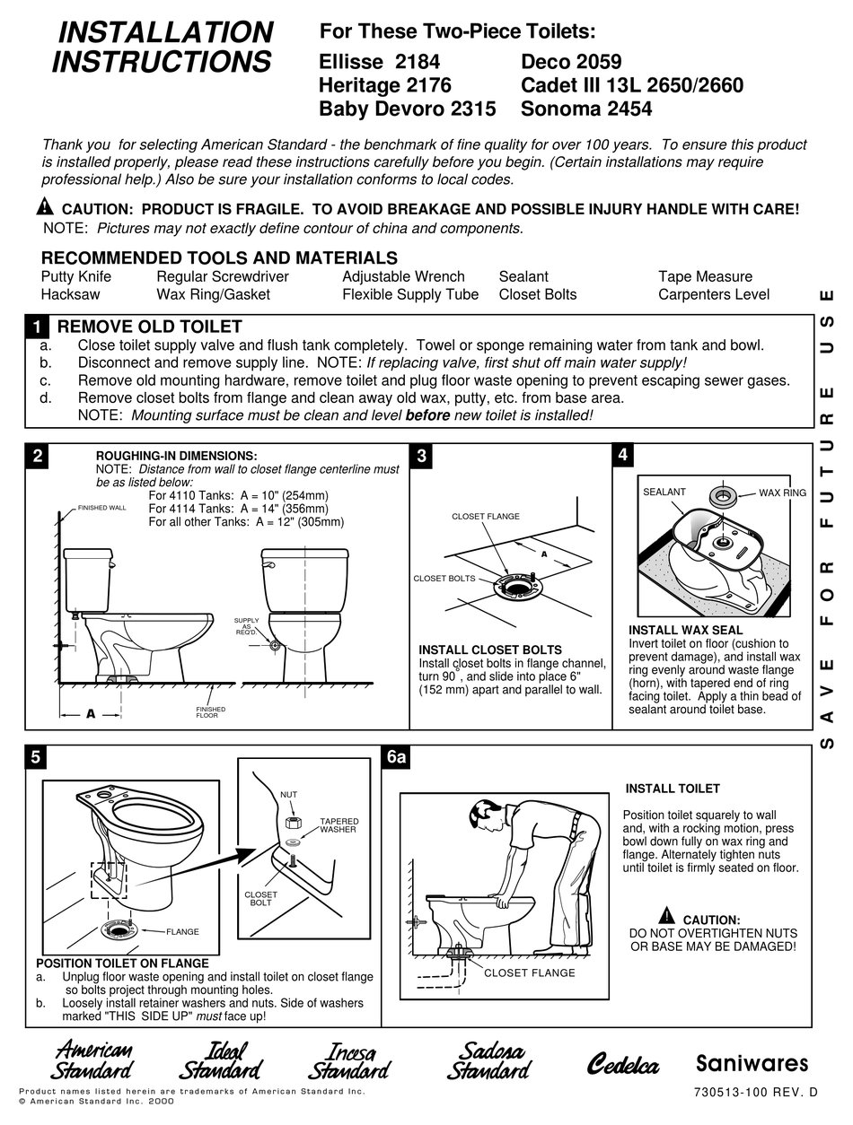American Standard Cadet Iii 13l 2650, American Standard Cadet Bathtub Installation Instructions
