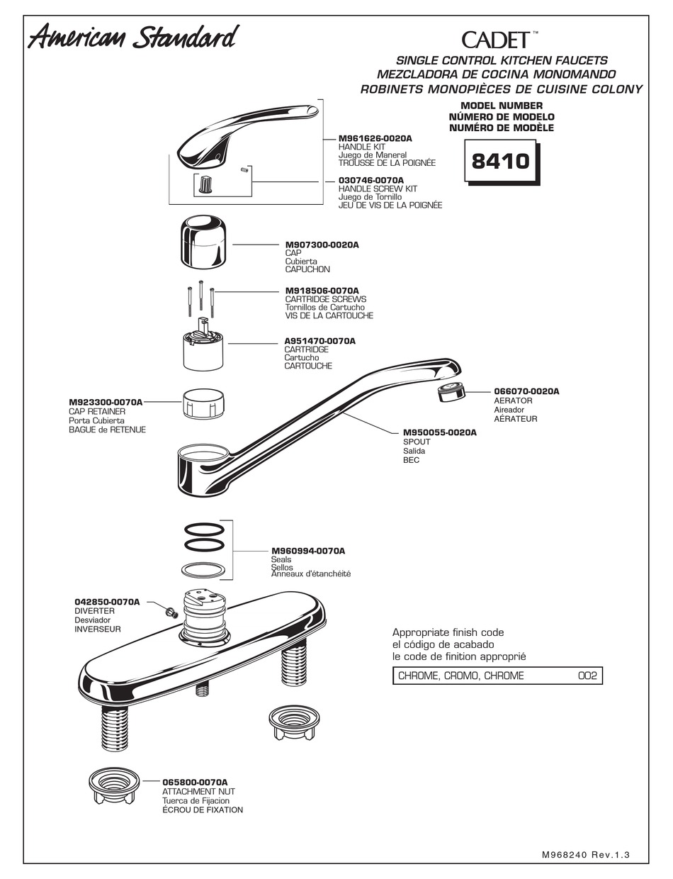 Kitchen Faucet 8410 Parts List