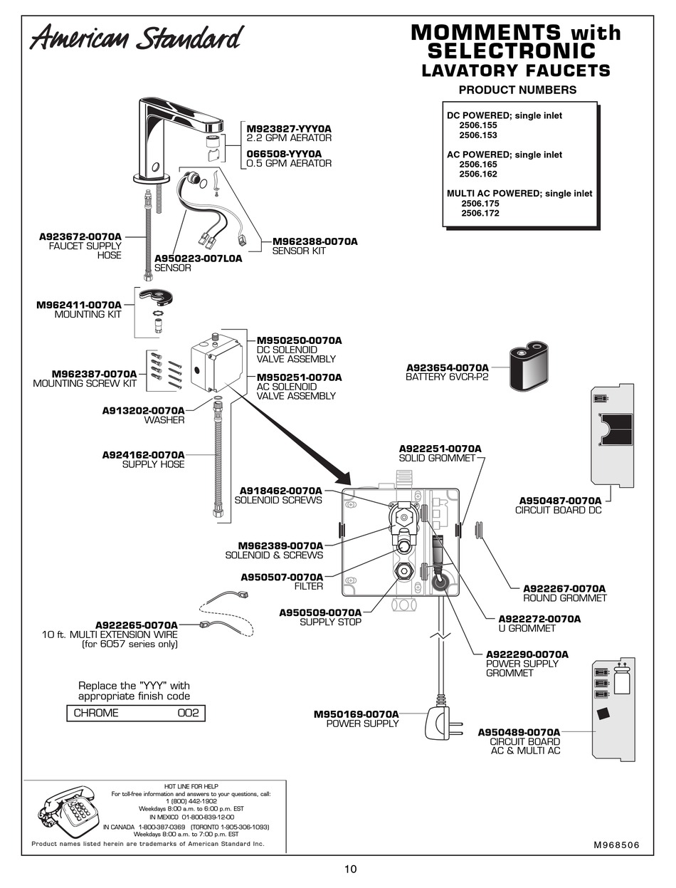 AMERICAN STANDARD MOMENTS WITH SELECTRONIC 6057 SERIES PARTS LIST Pdf