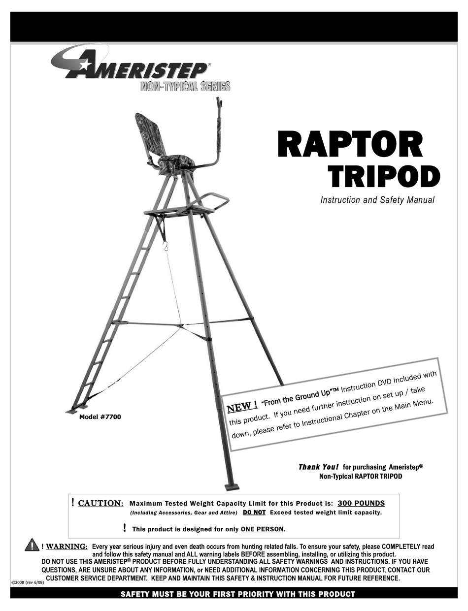 AMERISTEP RAPTOR TRIPOD 7700 INSTRUCTION AND SAFETY MANUAL Pdf Download