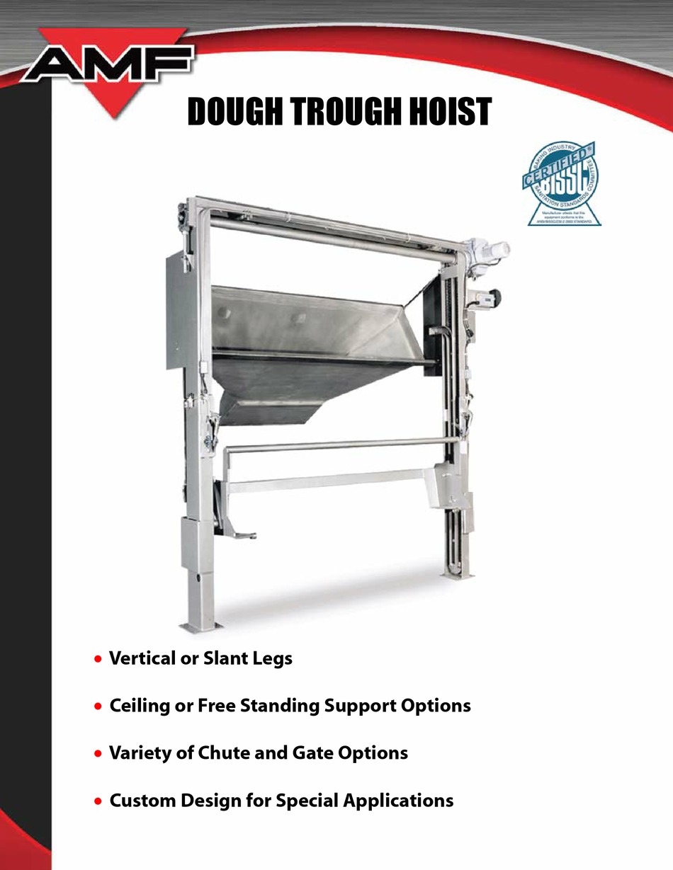 AMF DOUGH TROUGH HOIST SPECIFICATION SHEET Pdf Download ManualsLib