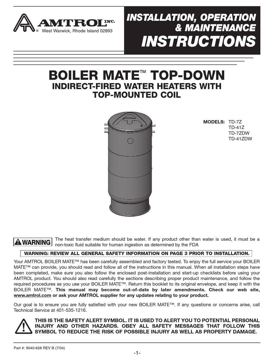 AMTROL BOILER MATE TD41Z INSTALLATION, OPERATION & MAINTENANCE