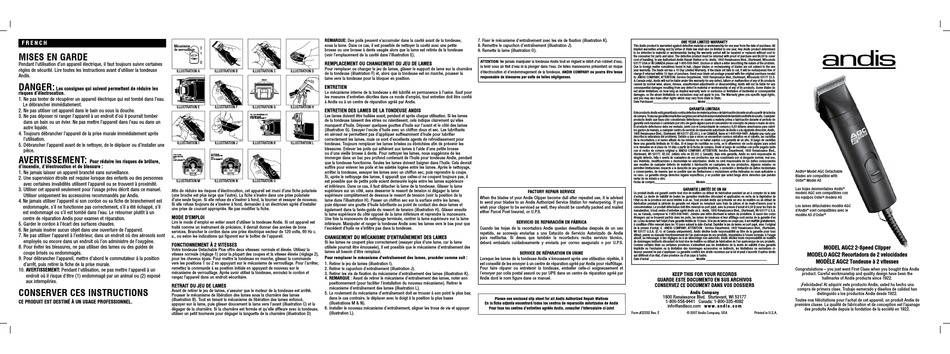 ANDIS AGC2 USER MANUAL Pdf Download | ManualsLib