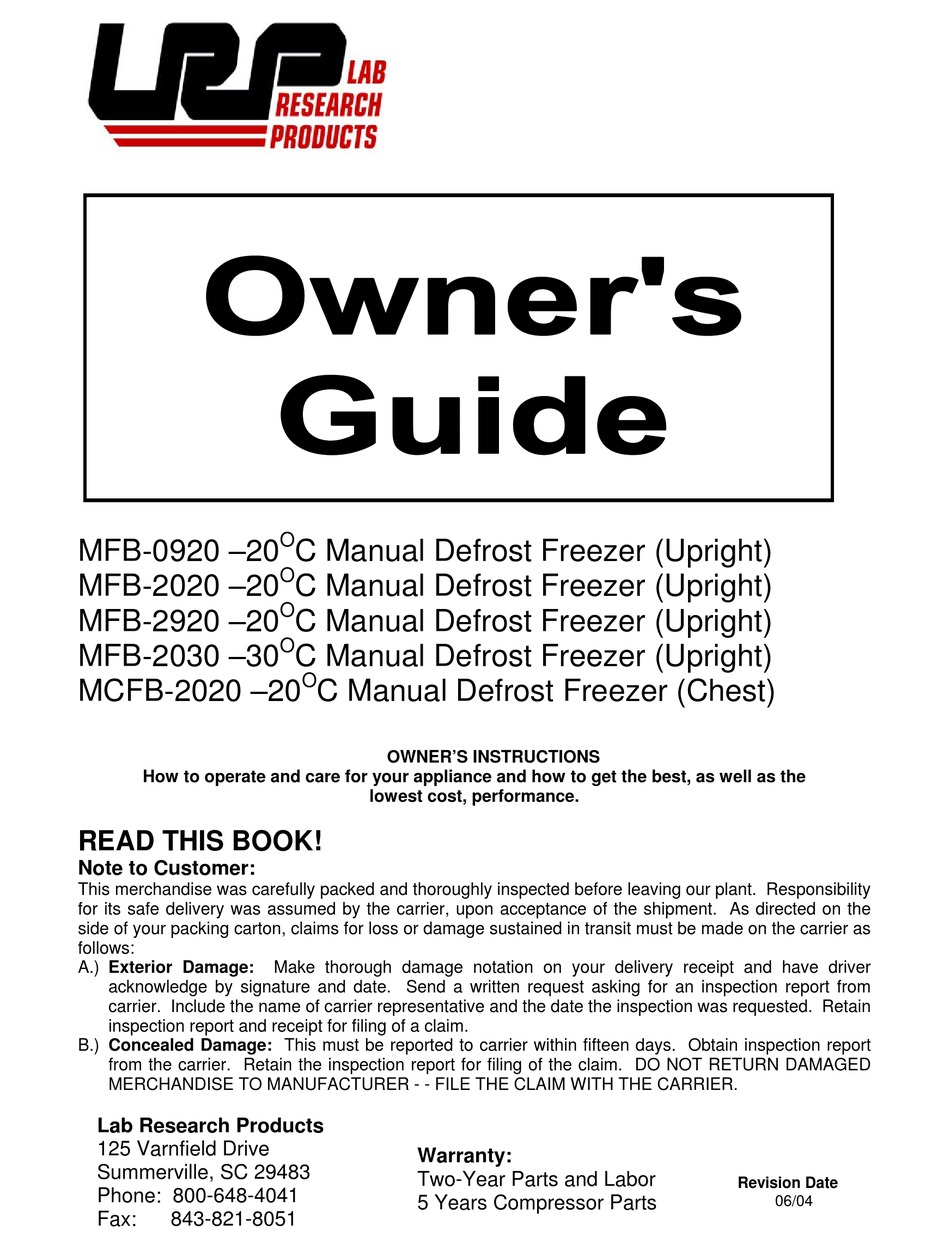 LAB RESEARCH PRODUCTS MCFB2020 OWNER'S INSTRUCTIONS MANUAL Pdf