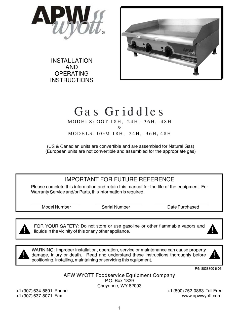 APW WYOTT GGM-18H INSTALLATION AND OPERATING INSTRUCTIONS MANUAL Pdf