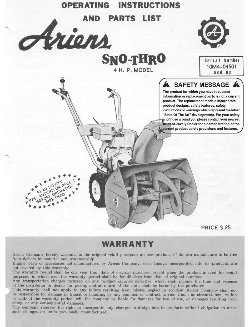 Ariens Sno Thro M Operating Instructions Manual Pdf Download Manualslib