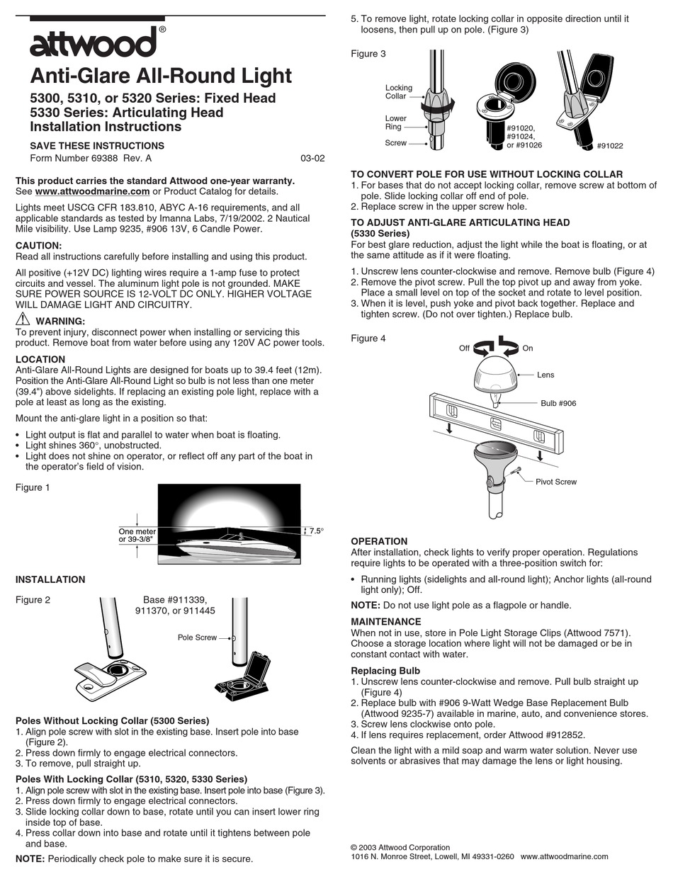 ATTWOOD 5300 SERIES INSTALLATION INSTRUCTIONS Pdf Download | ManualsLib