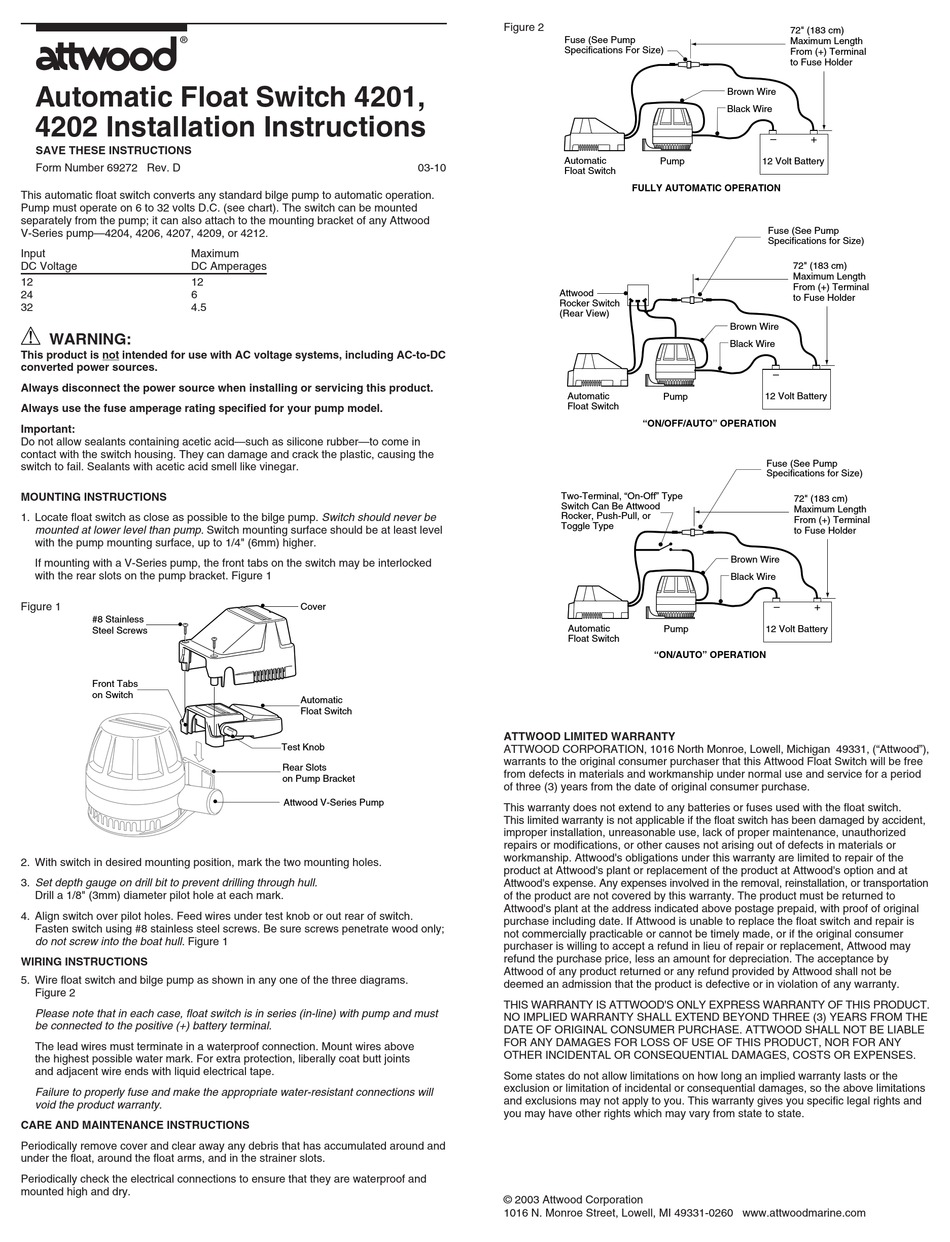 Attwood 4204 Installation Instructions Pdf Download Manualslib