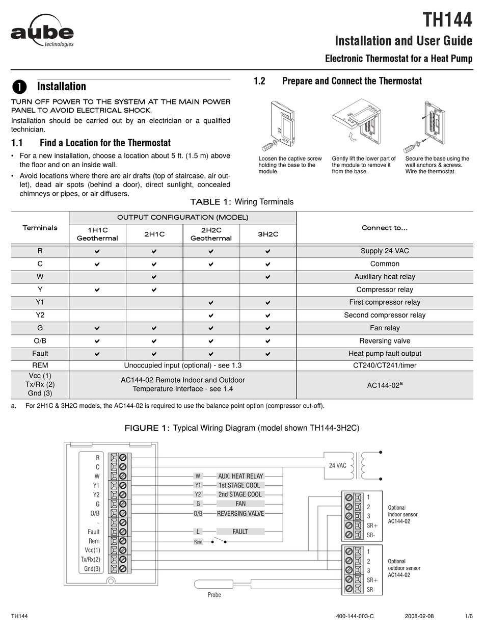 Aube Technologies Th144 Installation And User Manual Pdf Download Manualslib