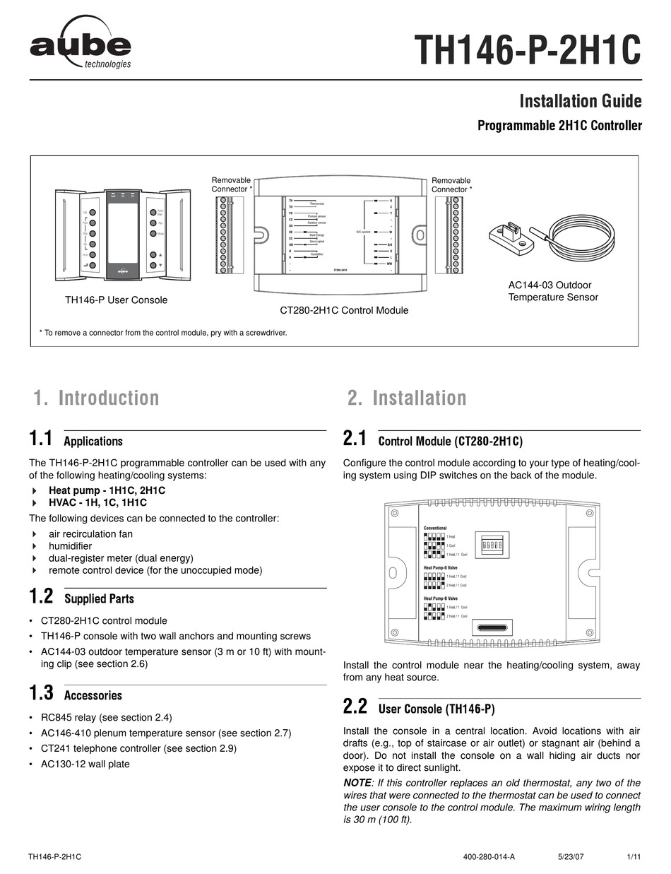 AUBE TECHNOLOGIES TH146P2H1C INSTALLATION MANUAL Pdf Download