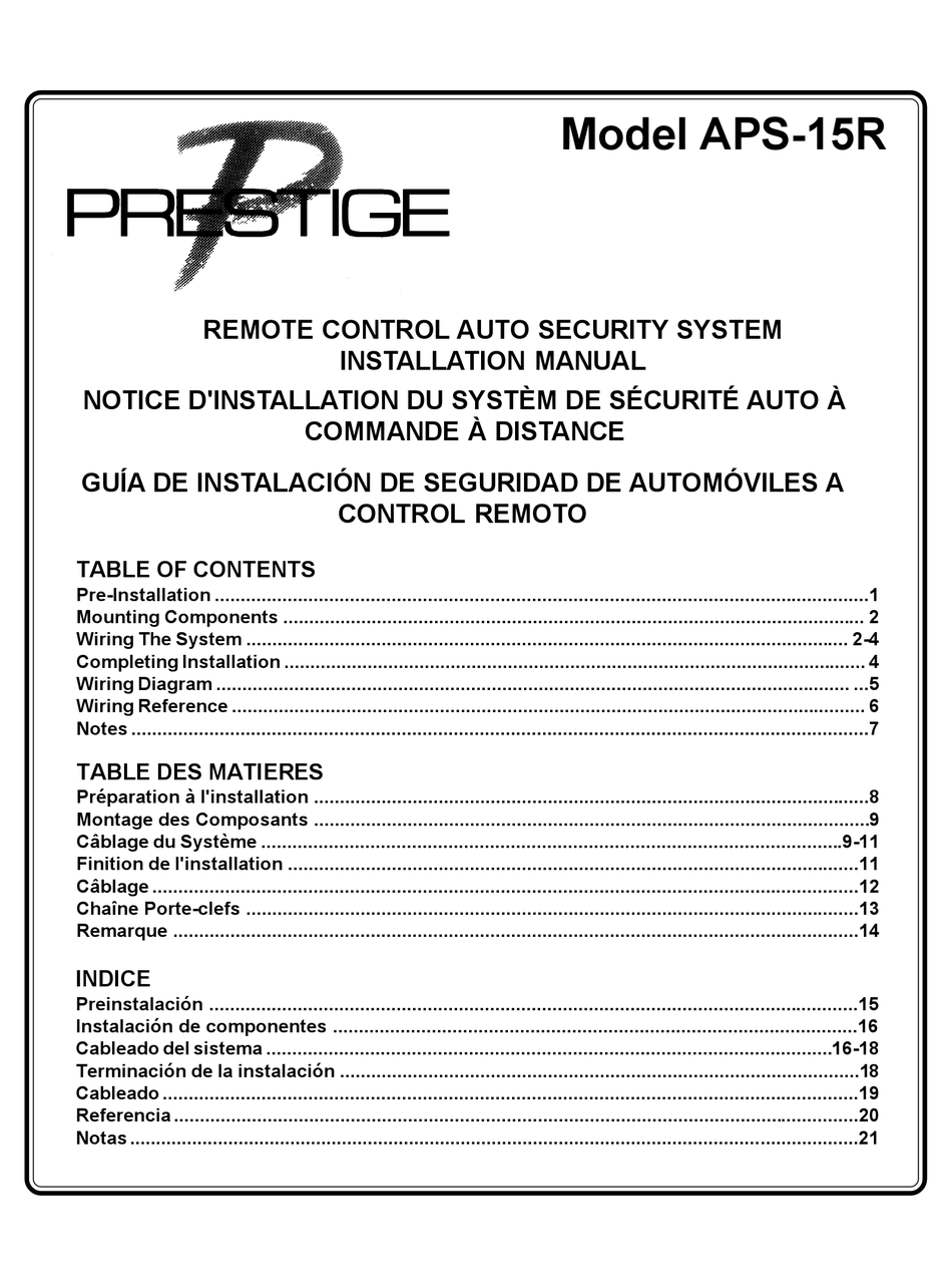AUDIOVOX PRESTIGE APS-15R INSTALLATION MANUAL Pdf Download | ManualsLib