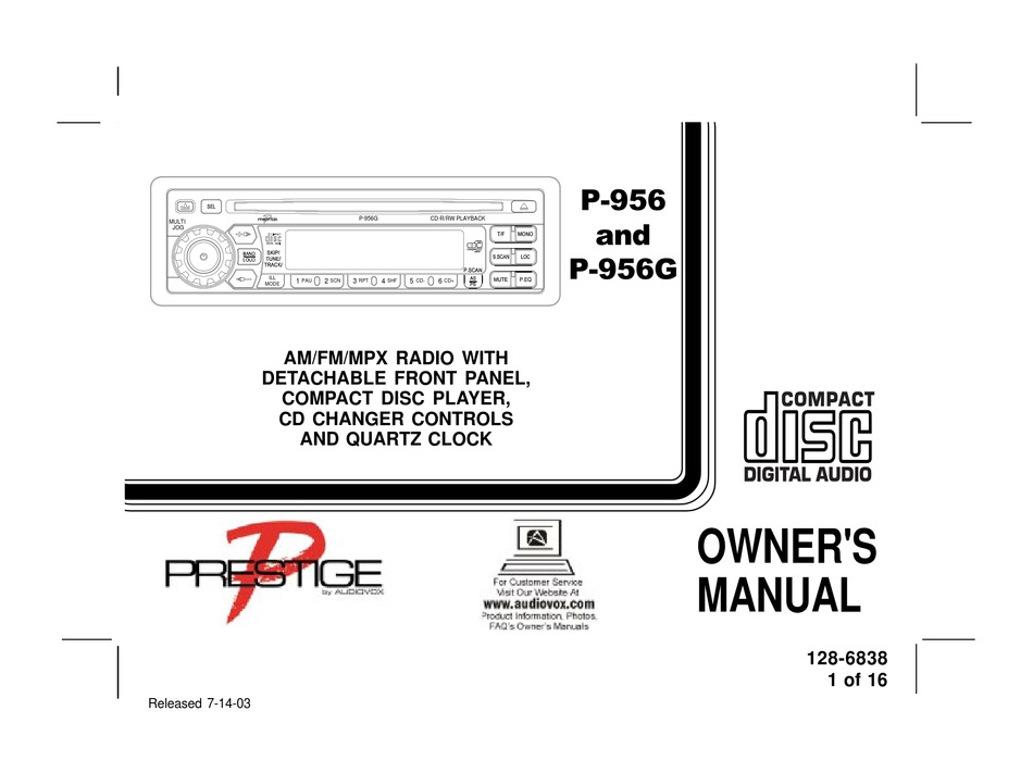 AUDIOVOX PRESTIGE P 956G OWNER S MANUAL Pdf Download ManualsLib