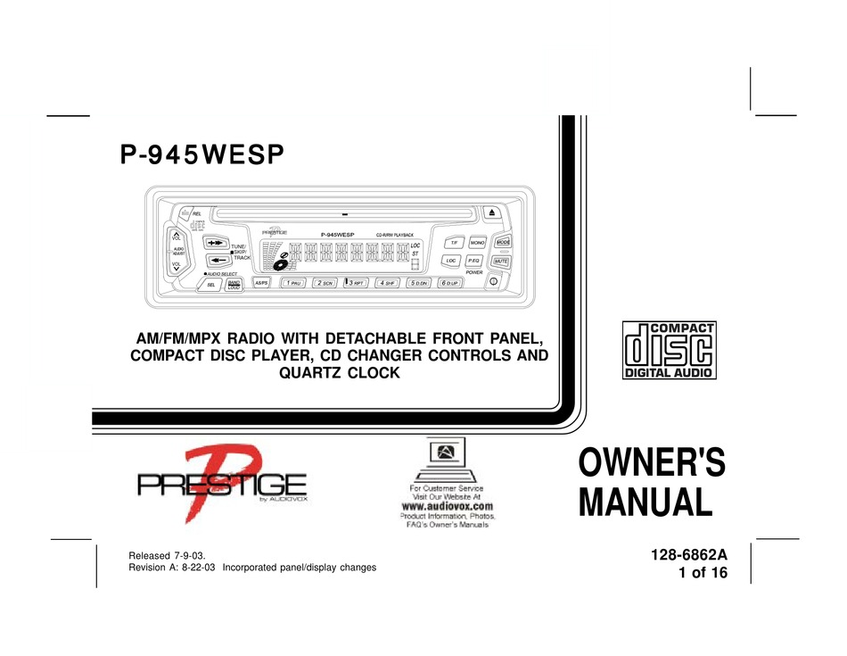 AUDIOVOX PRESTIGE P 945WESP OWNER S MANUAL Pdf Download ManualsLib