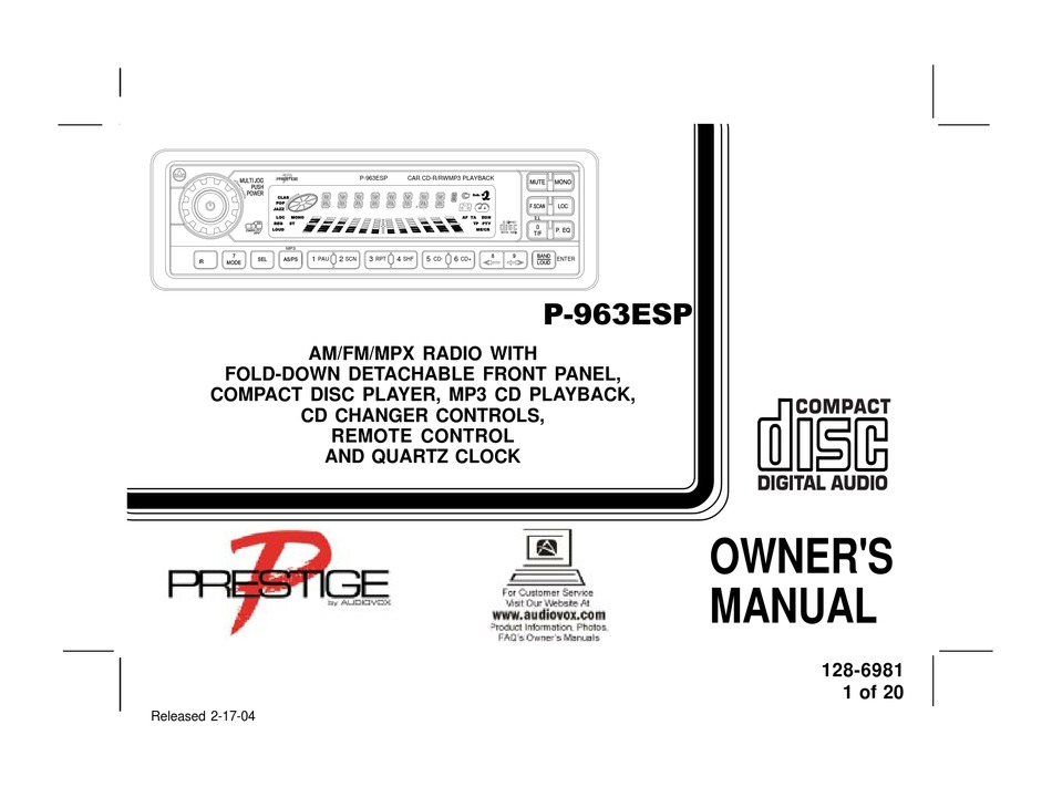 AUDIOVOX PRESTIGE P 963ESP OWNER S MANUAL Pdf Download ManualsLib